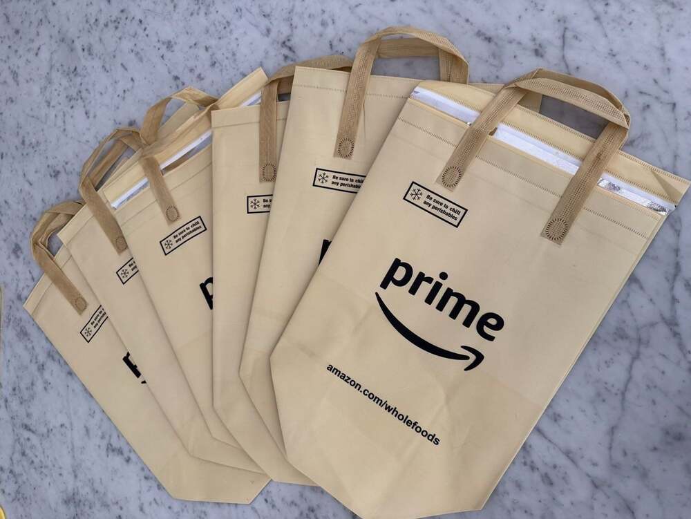 Amazon Prime Whole Foods Insulated Grocery Cooler Tote Bags, Set of 6
